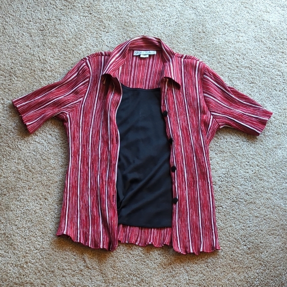 Gloria Lance Tops - Vintage Red Striped Button Down Shirt With Attached Tank